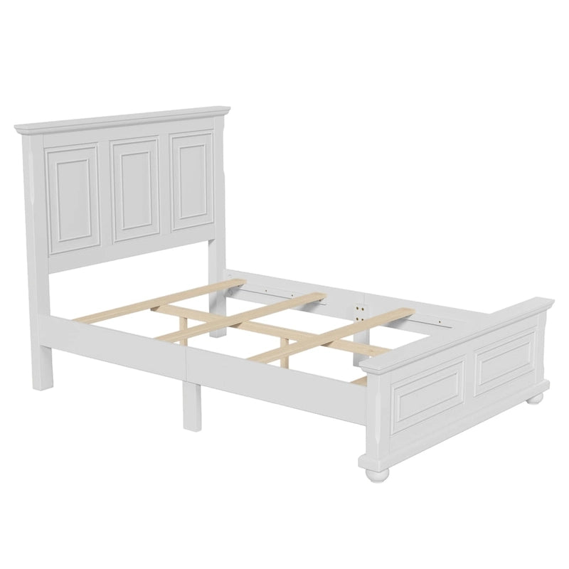 Cadre de lit plateforme en pin massif marron / blanc / gris pierre – Lit simple / double / queen, 1 à 2 personnes