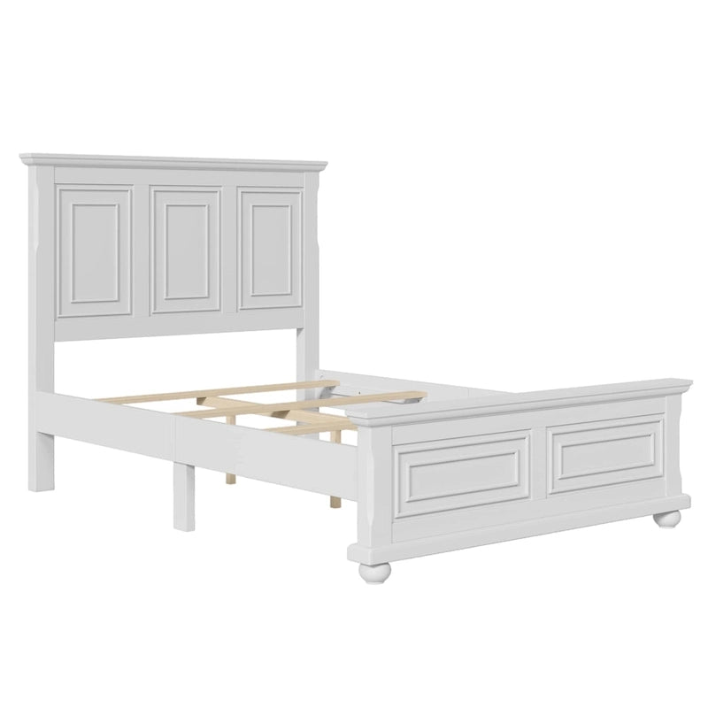 Cadre de lit plateforme en pin massif marron / blanc / gris pierre – Lit simple / double / queen, 1 à 2 personnes