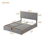 Lit plateforme capitonné gris/beige avec rangement hydraulique – Grand lit/Très grand lit, 1-2 personnes