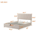 Lit plateforme capitonné gris/beige avec rangement hydraulique – Grand lit/Très grand lit, 1-2 personnes