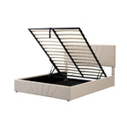 Lit plateforme capitonné gris/beige avec rangement hydraulique – Grand lit/Très grand lit, 1-2 personnes