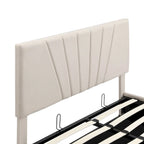 Lit plateforme capitonné gris/beige avec rangement hydraulique – Grand lit/Très grand lit, 1-2 personnes