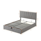 Lit plateforme capitonné gris/beige avec rangement hydraulique – Grand lit/Très grand lit, 1-2 personnes