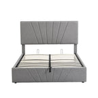 Lit plateforme capitonné gris/beige avec rangement hydraulique – Grand lit/Très grand lit, 1-2 personnes