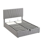 Lit plateforme capitonné gris/beige avec rangement hydraulique – Grand lit/Très grand lit, 1-2 personnes