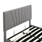 Lit plateforme capitonné gris/beige avec rangement hydraulique – Grand lit/Très grand lit, 1-2 personnes
