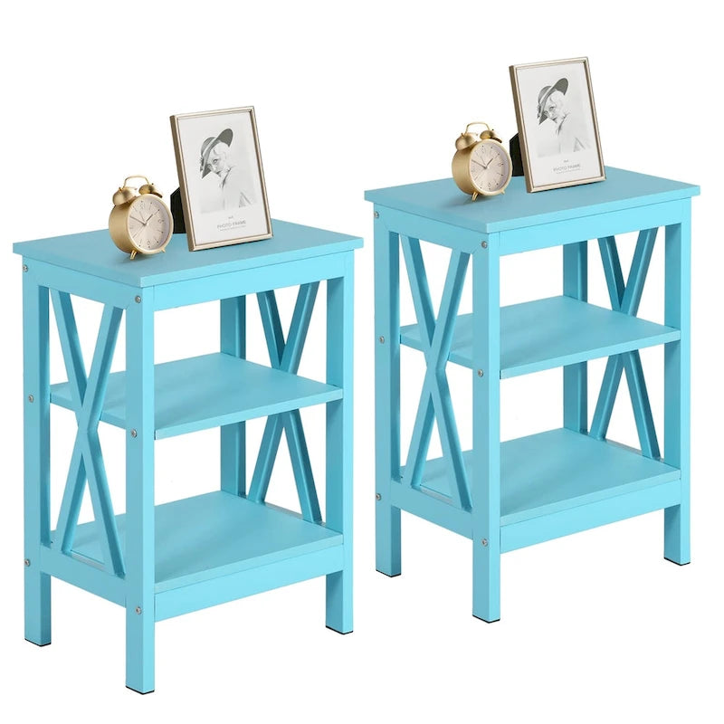 Lot de 2 tables de chevet, table d'appoint à 3 étagères ouvertes — multicolore