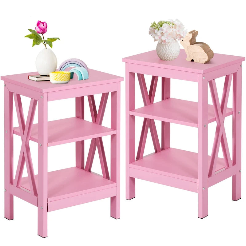 Lot de 2 tables de chevet, table d'appoint à 3 étagères ouvertes — multicolore