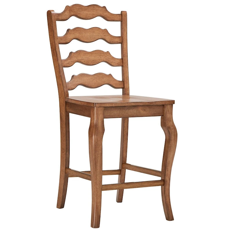 Chaise de comptoir French Ladder Back, lot de 2 – Chêne / Vert sauge / Noir / Gris / Rouge / Blanc / Bleu denim