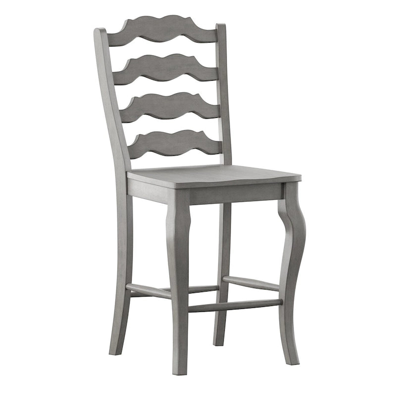 Chaise de comptoir French Ladder Back, lot de 2 – Chêne / Vert sauge / Noir / Gris / Rouge / Blanc / Bleu denim