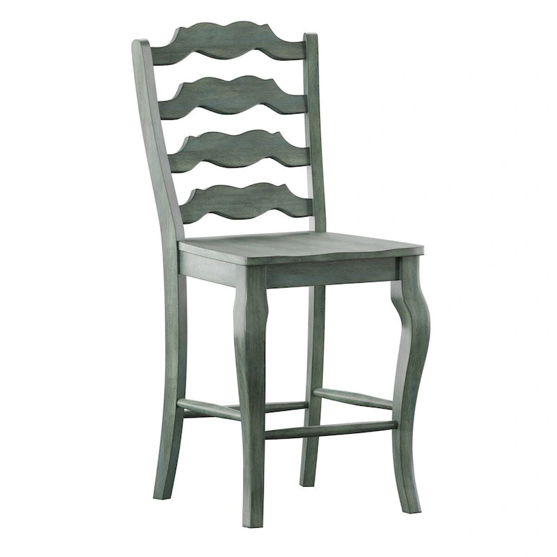 Chaise de comptoir French Ladder Back, lot de 2 – Chêne / Vert sauge / Noir / Gris / Rouge / Blanc / Bleu denim