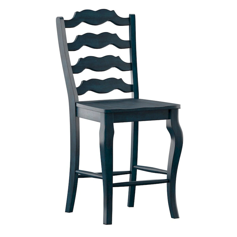 Chaise de comptoir French Ladder Back, lot de 2 – Chêne / Vert sauge / Noir / Gris / Rouge / Blanc / Bleu denim