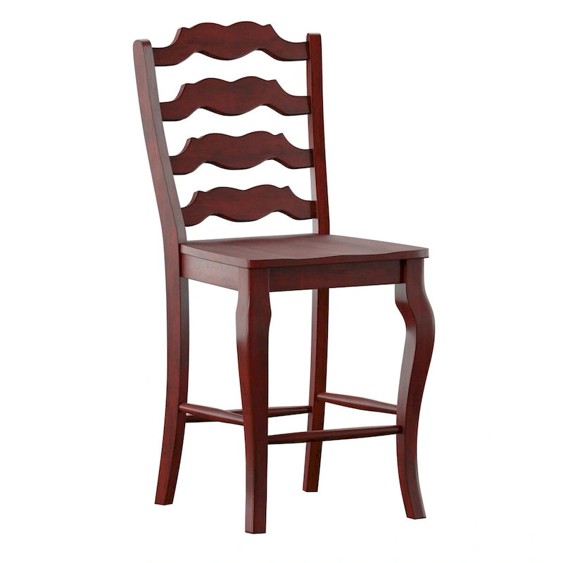 Chaise de comptoir French Ladder Back, lot de 2 – Chêne / Vert sauge / Noir / Gris / Rouge / Blanc / Bleu denim