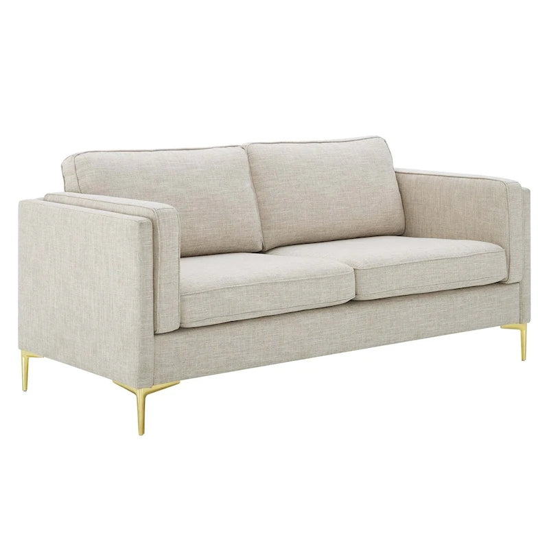 Canapé 3 places en tissu beige/gris clair/blanc de style Mid-Century