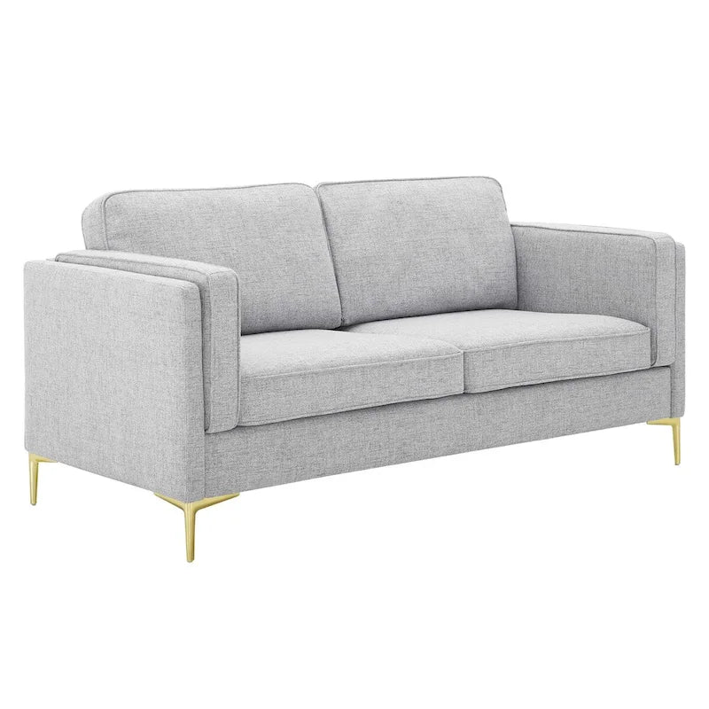 Canapé 3 places en tissu beige/gris clair/blanc de style Mid-Century