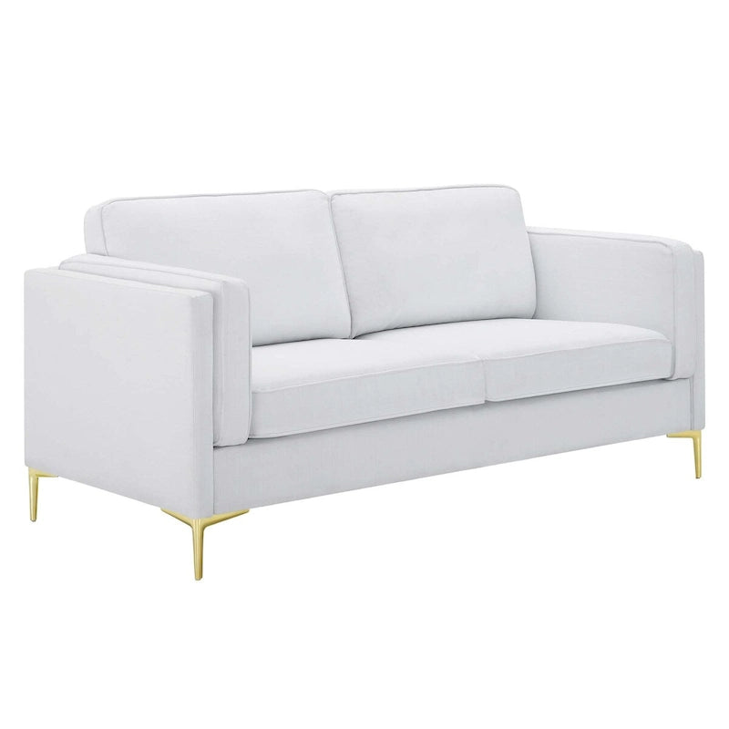 Canapé 3 places en tissu beige/gris clair/blanc de style Mid-Century