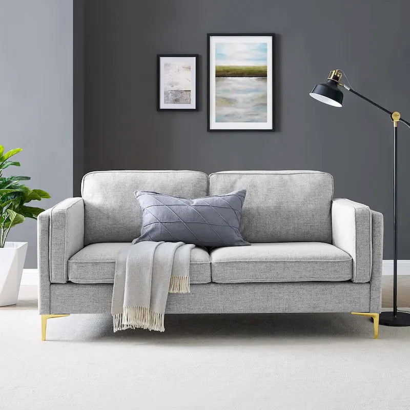 Canapé 3 places en tissu beige/gris clair/blanc de style Mid-Century