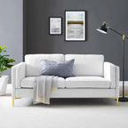 Canapé 3 places en tissu beige/gris clair/blanc de style Mid-Century