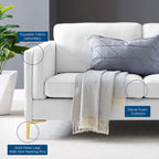 Canapé 3 places en tissu beige/gris clair/blanc de style Mid-Century