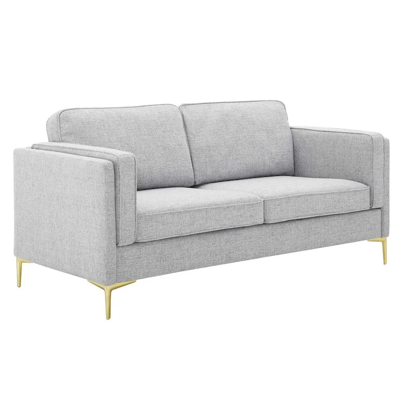 Canapé 3 places en tissu beige/gris clair/blanc de style Mid-Century