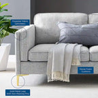 Canapé 3 places en tissu beige/gris clair/blanc de style Mid-Century