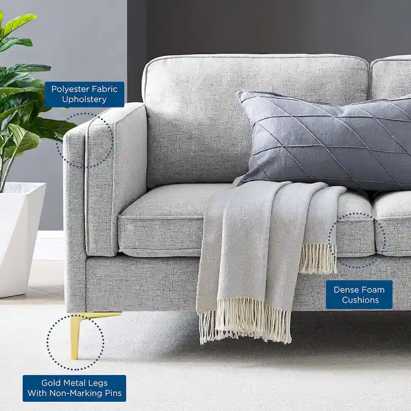 Canapé 3 places en tissu beige/gris clair/blanc de style Mid-Century