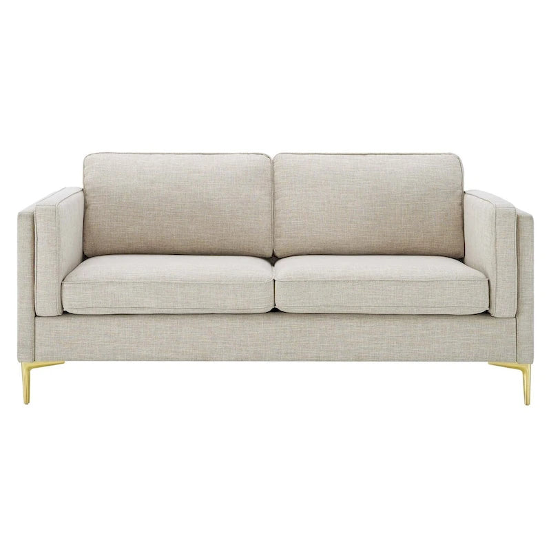 Canapé 3 places en tissu beige/gris clair/blanc de style Mid-Century