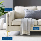 Canapé 3 places en tissu beige/gris clair/blanc de style Mid-Century