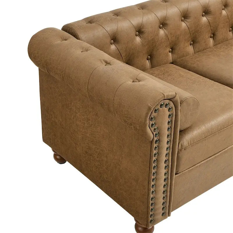 Canapé 3 places en tissu touffeté marron
