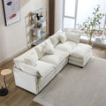 Canapé d'angle en chenille blanc/gris/bleu avec pouf, 4 à 5 places