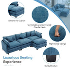 Canapé d'angle en chenille blanc/gris/bleu avec pouf, 4 à 5 places