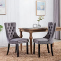 Chaise de salle à manger en velours capitonné avec garniture cloutée et pieds en bois – Chêne/Noir/Doré/Gris, Lot de 2