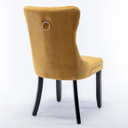 Chaise de salle à manger en velours capitonné avec garniture cloutée et pieds en bois – Chêne/Noir/Doré/Gris, Lot de 2