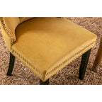 Chaise de salle à manger en velours capitonné avec garniture cloutée et pieds en bois – Chêne/Noir/Doré/Gris, Lot de 2