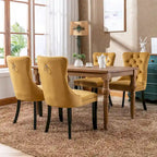 Chaise de salle à manger en velours capitonné avec garniture cloutée et pieds en bois – Chêne/Noir/Doré/Gris, Lot de 2