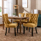 Chaise de salle à manger en velours capitonné avec garniture cloutée et pieds en bois – Chêne/Noir/Doré/Gris, Lot de 2