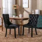 Chaise de salle à manger en velours capitonné avec garniture cloutée et pieds en bois – Chêne/Noir/Doré/Gris, Lot de 2