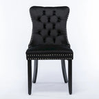 Chaise de salle à manger en velours capitonné avec garniture cloutée et pieds en bois – Chêne/Noir/Doré/Gris, Lot de 2