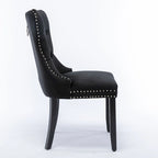 Chaise de salle à manger en velours capitonné avec garniture cloutée et pieds en bois – Chêne/Noir/Doré/Gris, Lot de 2