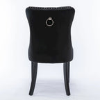 Chaise de salle à manger en velours capitonné avec garniture cloutée et pieds en bois – Chêne/Noir/Doré/Gris, Lot de 2