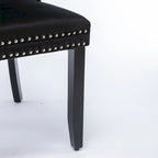 Chaise de salle à manger en velours capitonné avec garniture cloutée et pieds en bois – Chêne/Noir/Doré/Gris, Lot de 2