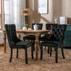 Chaise de salle à manger en velours capitonné avec garniture cloutée et pieds en bois – Chêne/Noir/Doré/Gris, Lot de 2