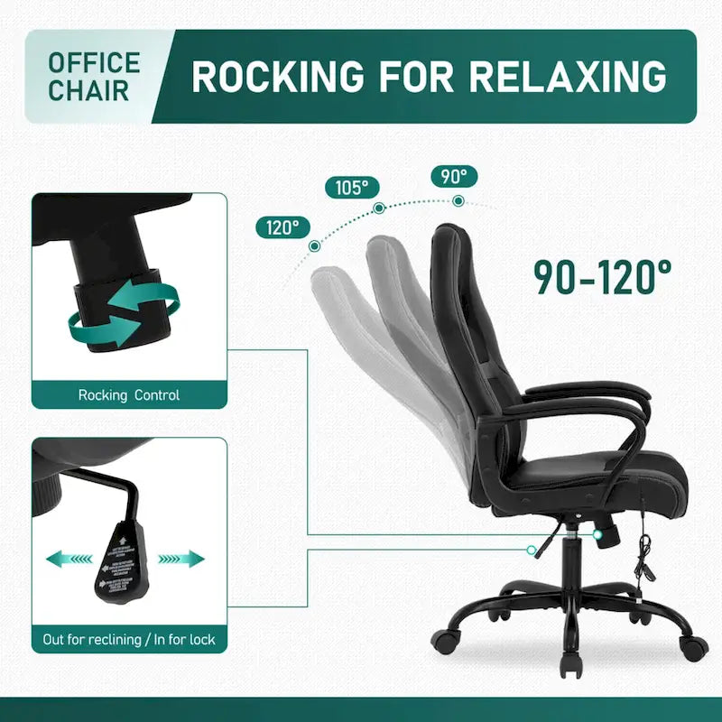 Chaise de bureau ergonomique pivotante noire avec massage lombaire par vibration, 1 personne