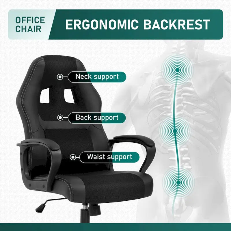 Chaise de bureau ergonomique pivotante noire avec massage lombaire par vibration, 1 personne