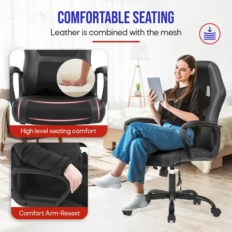 Chaise de bureau ergonomique pivotante noire avec massage lombaire par vibration, 1 personne