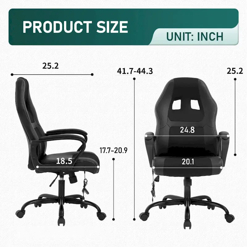Chaise de bureau ergonomique pivotante noire avec massage lombaire par vibration, 1 personne