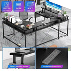 Bureau réversible en U pour 2 personnes avec lumières LED, Gris/Rose/Blanc/Noir/Brun Rustique