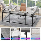 Bureau réversible en U pour 2 personnes avec lumières LED, Gris/Rose/Blanc/Noir/Brun Rustique