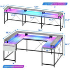 Bureau réversible en U pour 2 personnes avec lumières LED, Gris/Rose/Blanc/Noir/Brun Rustique