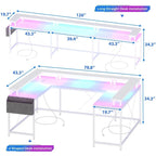 Bureau réversible en U pour 2 personnes avec lumières LED, Gris/Rose/Blanc/Noir/Brun Rustique